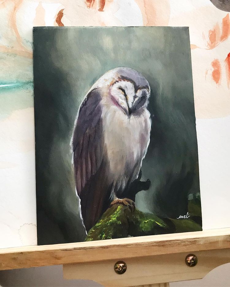 oil painting of owl